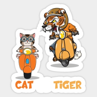 Cat Vs Tiger Riding Sticker